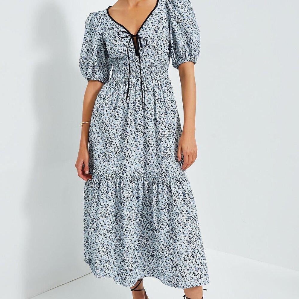 NWT GANNI  Glacier Lake Printed Cotton Long Smock Dress Size 40